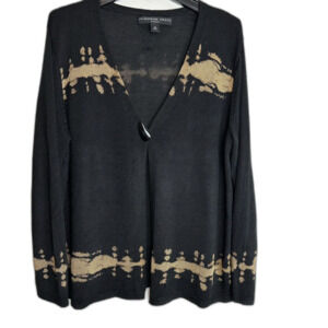 JOSEPHINE CHAUS Open-Front Cardigan 1XSilk Blend Black Beige Bronze Knit Sweater